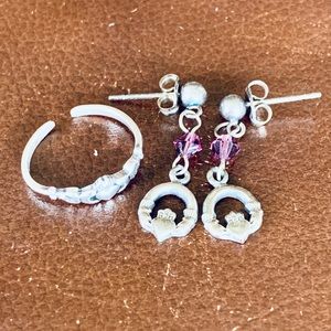 Sterling Silver Claddagh Earrings and Toe Ring